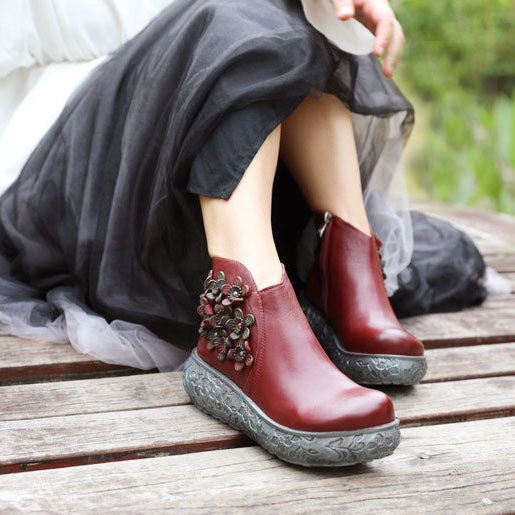 Flower Handmade Retro Wedge Boots |presentskor