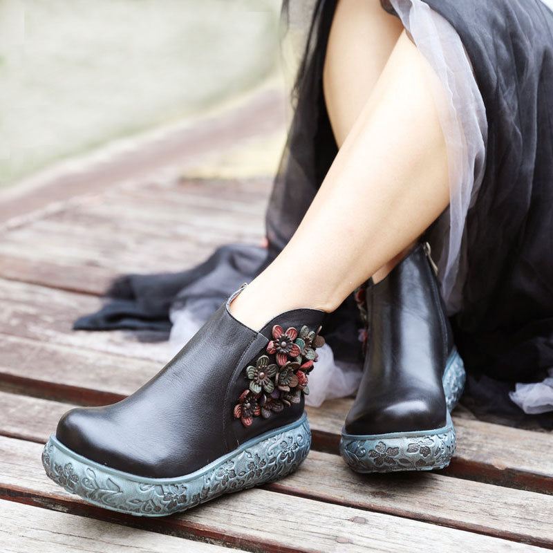 Flower Handmade Retro Wedge Boots |presentskor