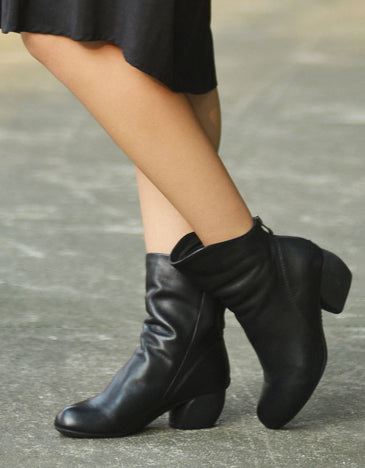 Handgjorda Mid-calf Chunky Heels Boots För Kvinnor