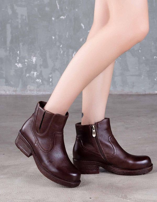 Handgjorda Retro Läder Chunky Heel Boots