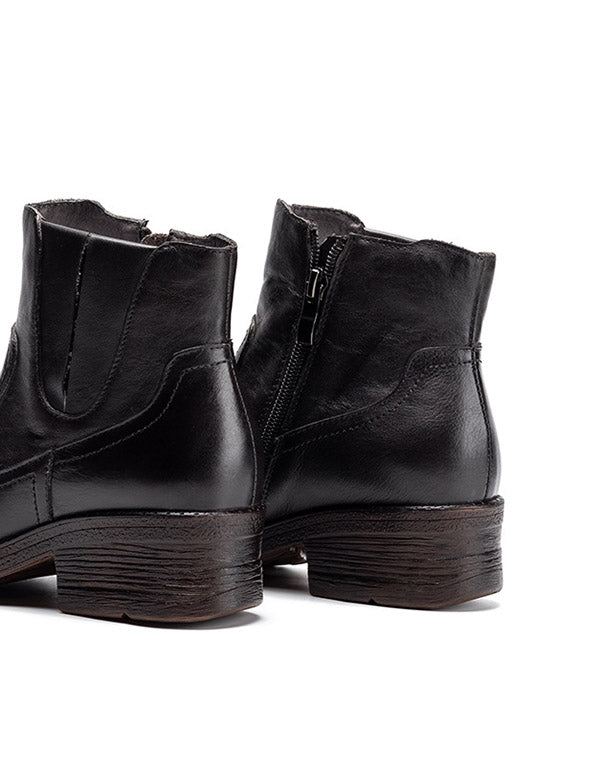 Handgjorda Retro Läder Chunky Heel Boots