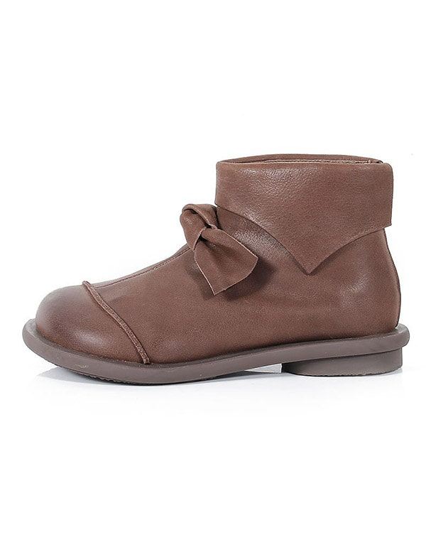 Handsydda Läderbågknut Comfort Flat Boots