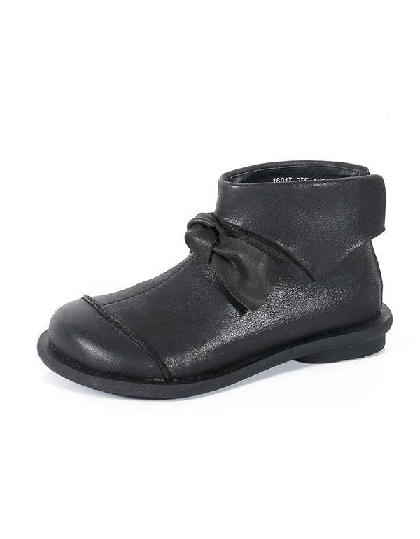 Handsydda Läderbågknut Comfort Flat Boots