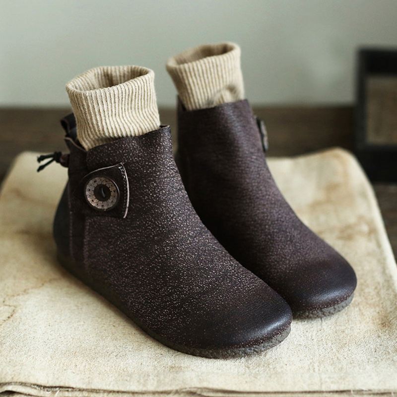 Höst Handgjorda Retro Flat Läder Korta Boots | Present Skor