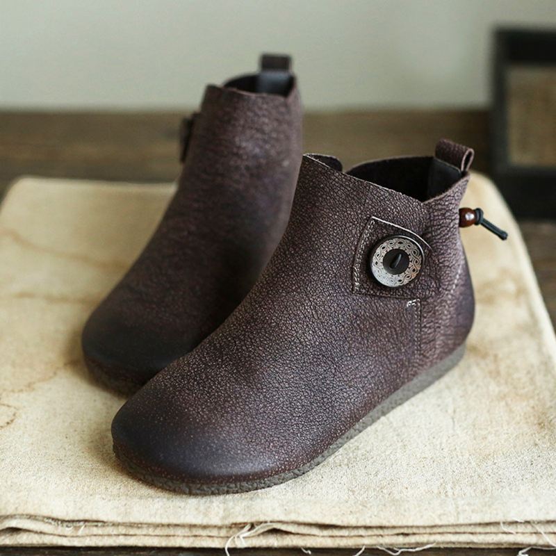 Höst Handgjorda Retro Flat Läder Korta Boots | Present Skor