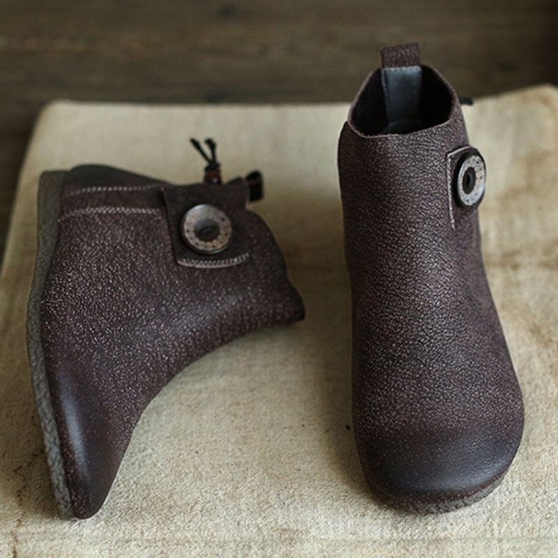 Höst Handgjorda Retro Flat Läder Korta Boots | Present Skor