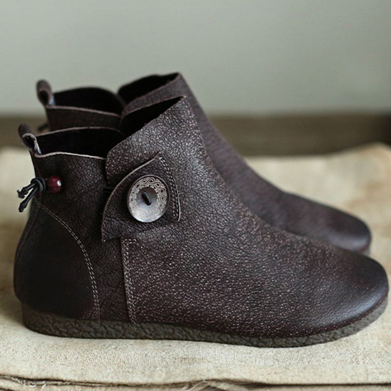 Höst Handgjorda Retro Flat Läder Korta Boots | Present Skor