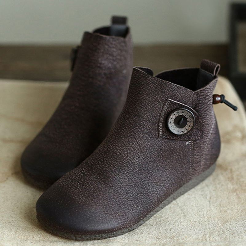 Höst Handgjorda Retro Flat Läder Korta Boots | Present Skor