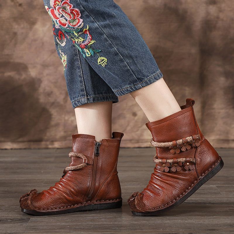 Höst Vinter Läder Blommor Bekväma Retro Boots |presentskor