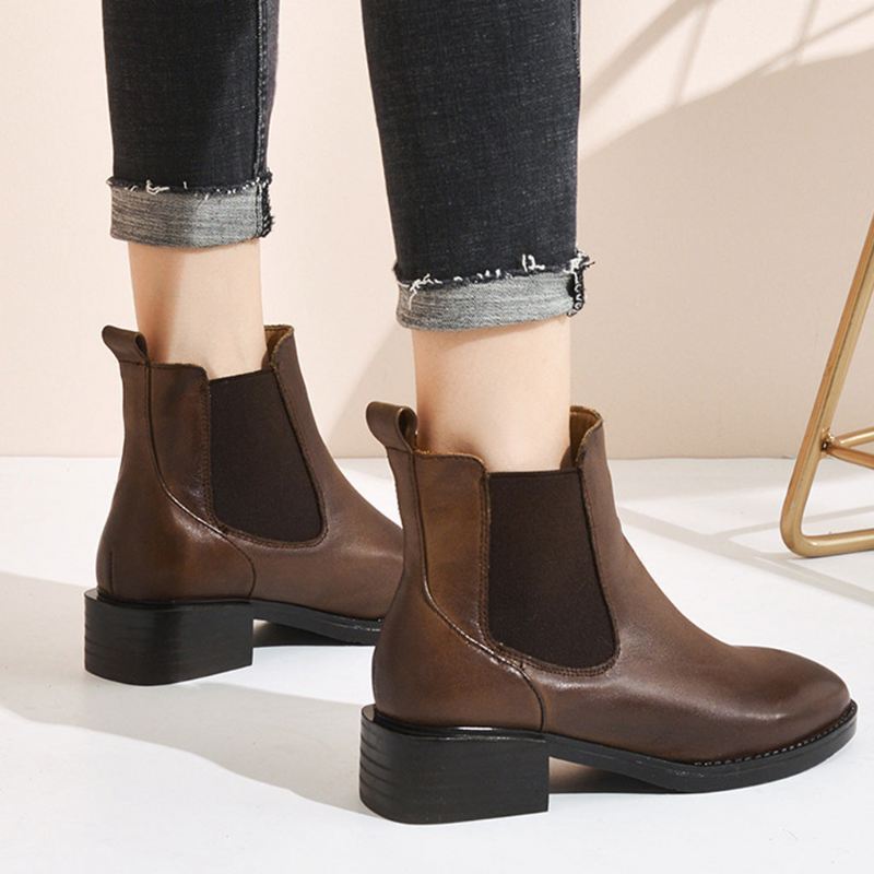 Höst Vinter Läder Retro Chelsea Boots | Present Skor