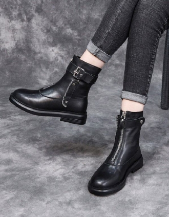 Höst Vinter Läder Zipper Punk Boots Svart