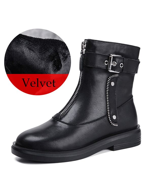 Höst Vinter Läder Zipper Punk Boots Svart