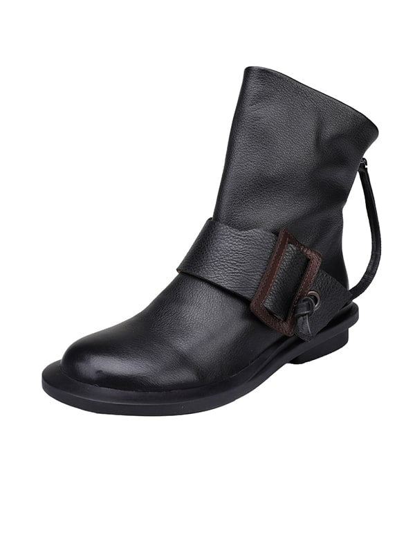 Höst Vinter Nya Spänne Top Layer Läder Retro Boots