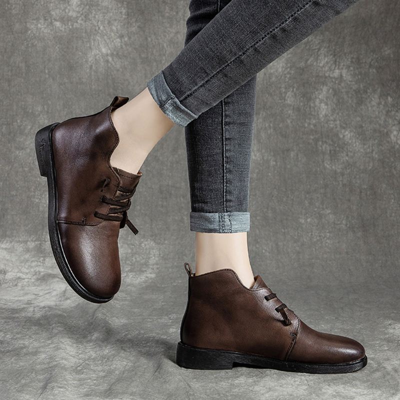 Retro Casual Läder Short Boots | Present Skor