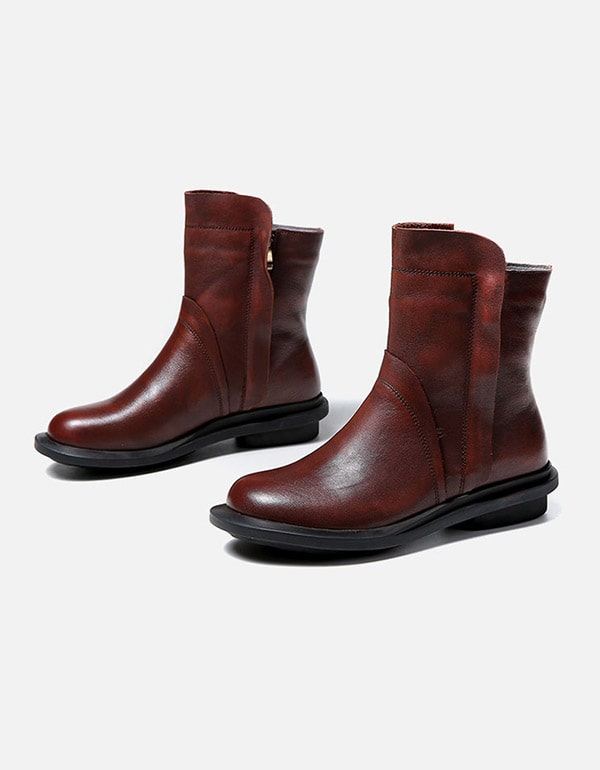 Round Head Läder Chelsea Short Boots