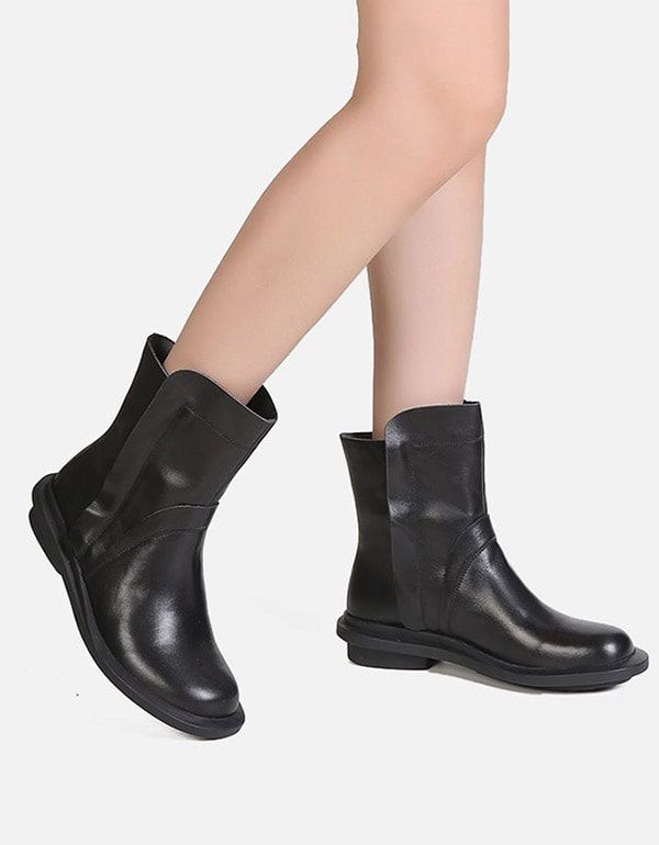 Round Head Läder Chelsea Short Boots