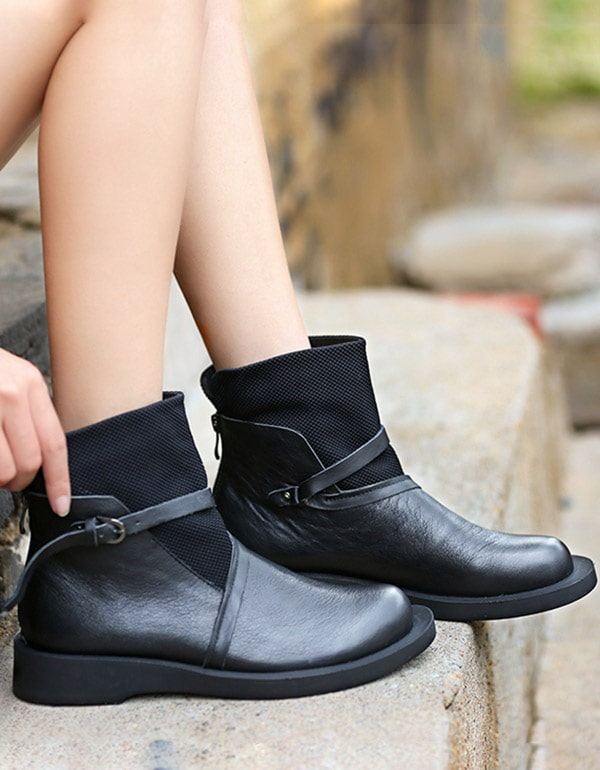 Vår Höst Retro Läderbältesspänne Chelsea Boots