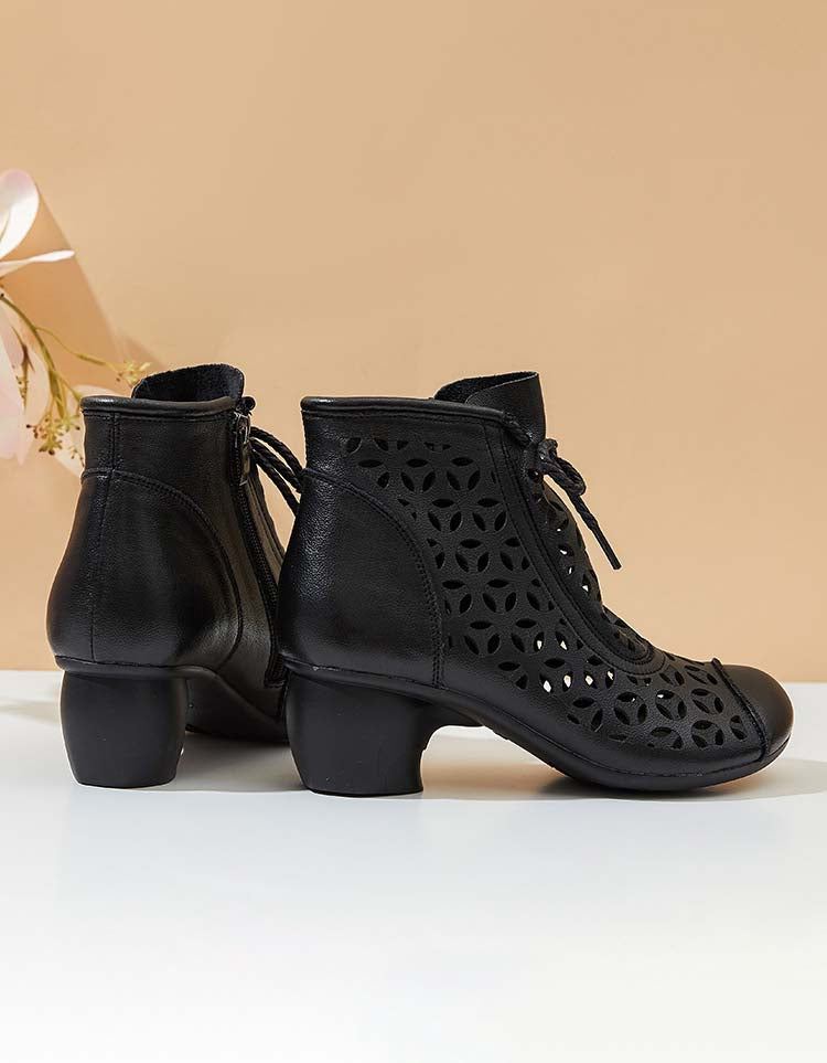 Våren Handgjorda Retro Hollow Ankel Chunky Boots