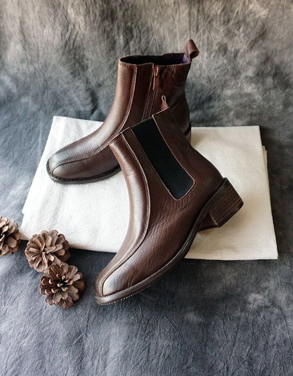 Vintage Läder Chelsea Boots Dam