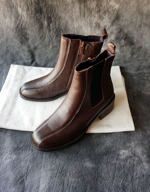 Vintage Läder Chelsea Boots Dam