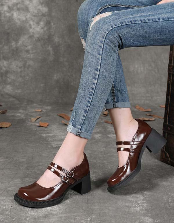 Dubbla Spänne Chunky Heeled Mary Jane Shoes