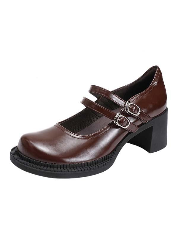 Dubbla Spänne Chunky Heeled Mary Jane Shoes