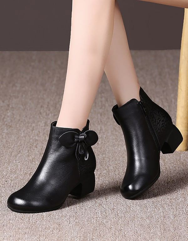 Autumn Bowknot Handgjorda Retro Chunky Boots