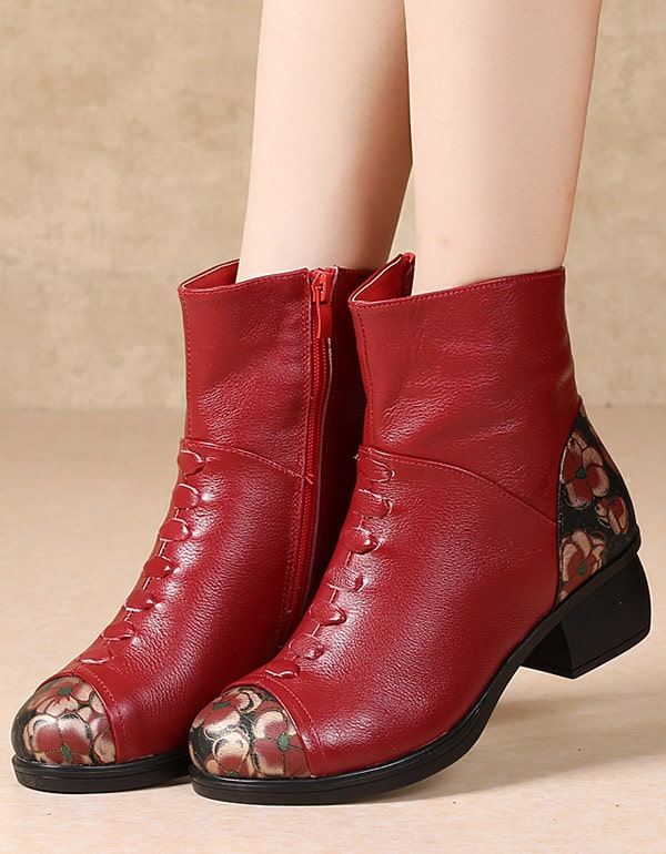 Blommigt Tryckta Plysch Retro Chunky Boots