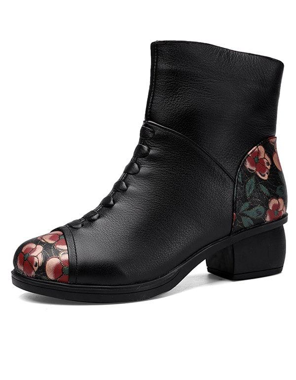 Blommigt Tryckta Plysch Retro Chunky Boots