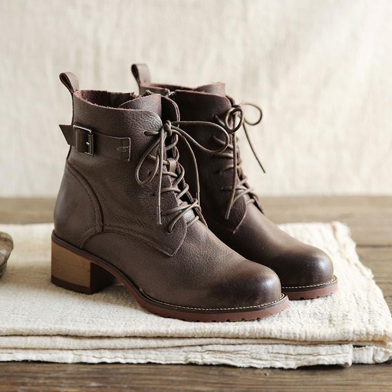 Dam Retro Höst Vinter Skinn Martin Boots |presentskor