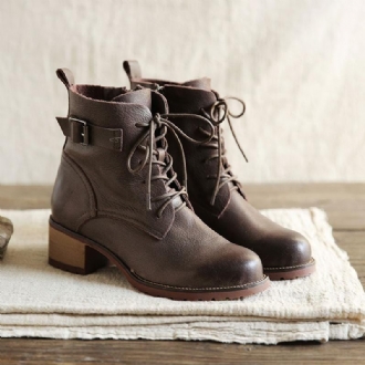 Dam Retro Höst Vinter Skinn Martin Boots |presentskor