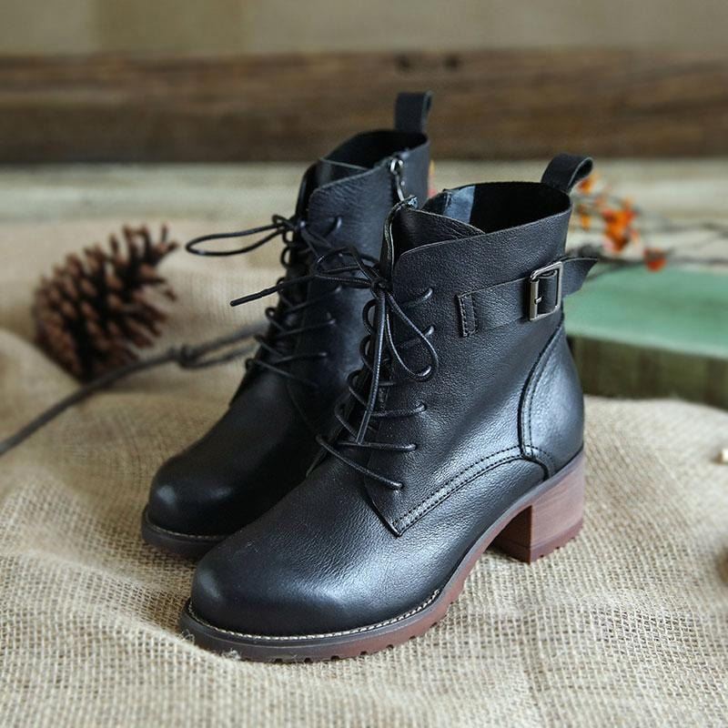 Dam Retro Höst Vinter Skinn Martin Boots |presentskor