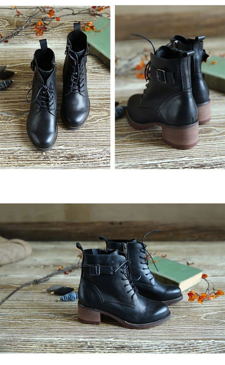 Dam Retro Höst Vinter Skinn Martin Boots |presentskor