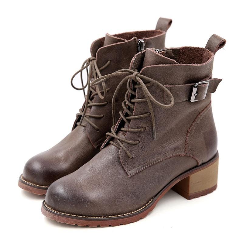 Dam Retro Höst Vinter Skinn Martin Boots |presentskor