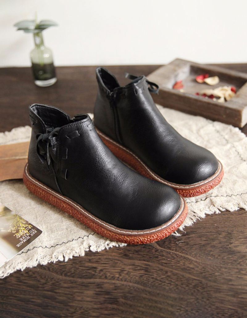 Halkfria Handgjorda Retro Läder Platform Boots