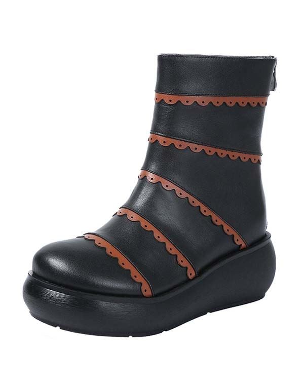 Handgjorda Läder Retro Wedge Long Boots Winter