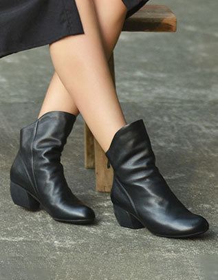 Handgjorda Mid-calf Chunky Heels Boots För Kvinnor