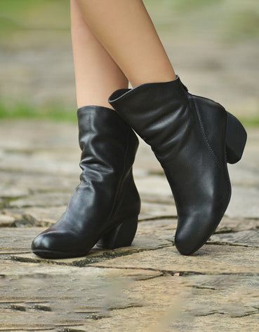 Handgjorda Mid-calf Chunky Heels Boots För Kvinnor