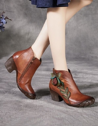 Handgjorda Retro Elegant Flower Chunky Boots