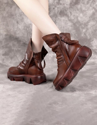 Handgjorda Retro Läder Dubbla Zipper Gear Booties