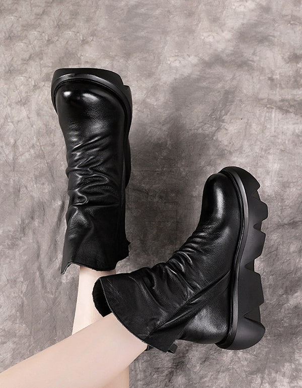 Handgjorda Retro Läder Dubbla Zipper Gear Booties