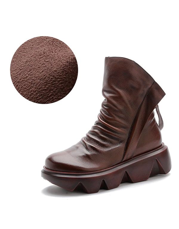 Handgjorda Retro Läder Dubbla Zipper Gear Booties