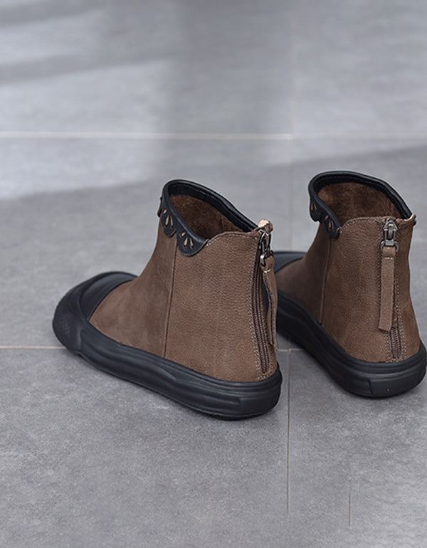 Handgjorda Snidade Fyrkantiga Retro Flat Boots