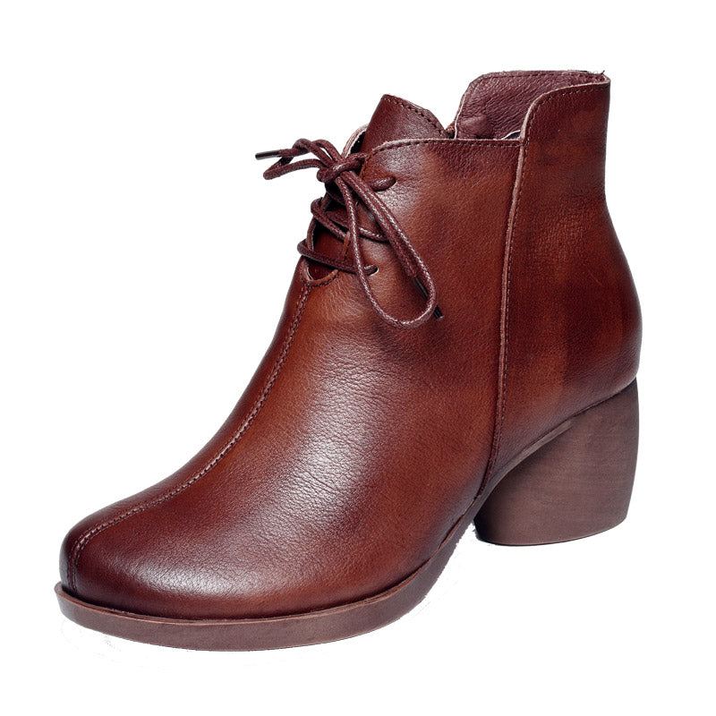 Höst Vinter Bekväma Läder Retro Chunky Boots