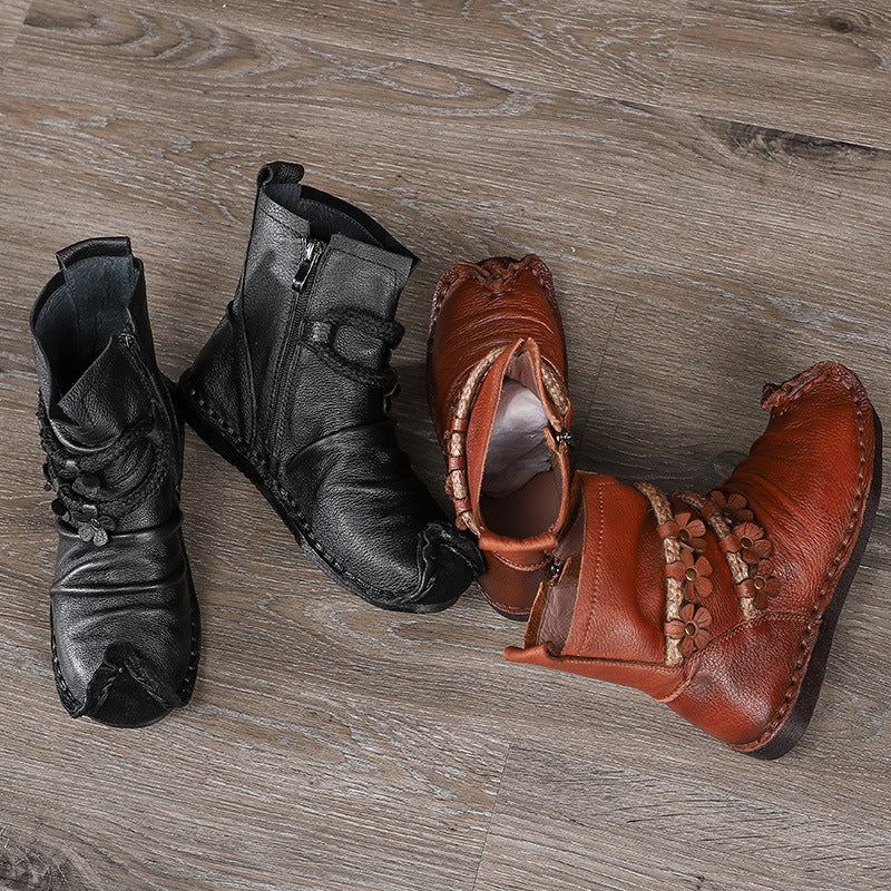 Höst Vinter Läder Blommor Bekväma Retro Boots |presentskor