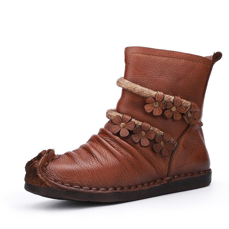 Höst Vinter Läder Blommor Bekväma Retro Boots |presentskor