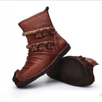 Höst Vinter Läder Blommor Bekväma Retro Boots |presentskor