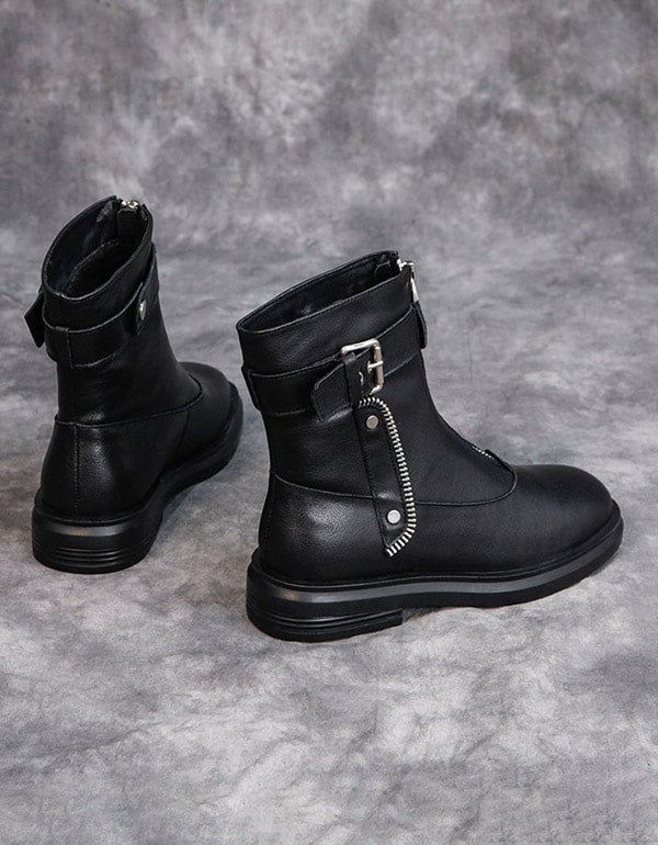 Höst Vinter Läder Zipper Punk Boots Svart