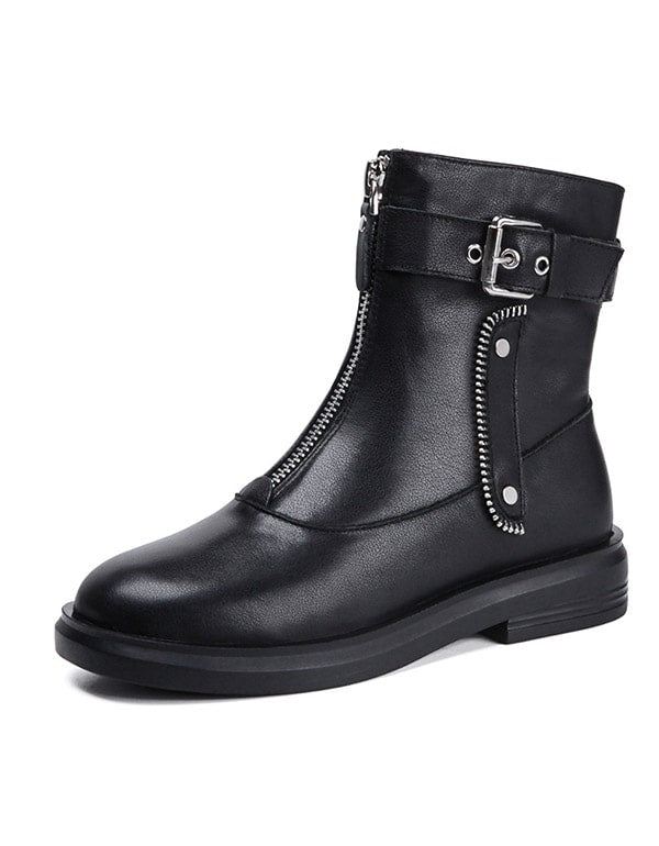 Höst Vinter Läder Zipper Punk Boots Svart