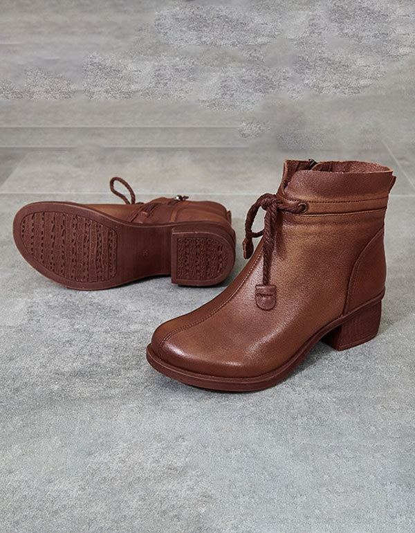 Läder Handgjorda Chunky Retro Short Boots